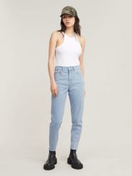 G-Star Dżinsy - Mom fit - w kolorze błękitnym rozmiar: W30/L30. Niebieskie jeansy G-Star, l, z aplikacjami, ze skóry, klasyczne, z podwyższonym stanem. Za 235.52 zł.
