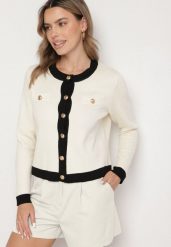 Beżowy Sweter Kardigan z Wiskozą w Stylu Retro z Ozdobnymi Guzikami Terolea. Brązowe swetry Born2be, m, bez wzorów, z jeansu, eleganckie, bez ramiączek. W wyprzedaży za 84.99 zł.