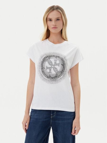 Guess T-Shirt W5YI14 I3Z14 Biały Regular Fit. Białe t-shirty Guess, xl, z aplikacjami, z bawełny, bez kołnierzyka, bez ramiączek. Za 139.99 zł.