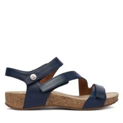 Sandały Josef Seibel. Niebieskie sandały Josef Seibel, bez wzorów, bez obcasa, na płaskiej podeszwie, bez zapięcia. Za 399.99 zł.