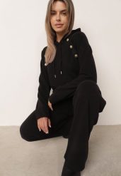 Czarny Komplet Dresowy Bluza z Kapturem z Ozdobnymi Guzikami i Spodnie Eborissa. Czarne bluzy z kapturem Born2be, l, bez wzorów, z dresówki, z kapturem, trekkingowe. Za 169.99 zł.
