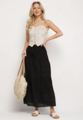 Czarna Spódnica z Bawełny z Wysokim Stanem w Stylu Boho Ellitrae. Czarne spódnice Born2be, na co dzień, l, bez wzorów, z bawełny, boho, maxi, proste. Za 99.99 zł.