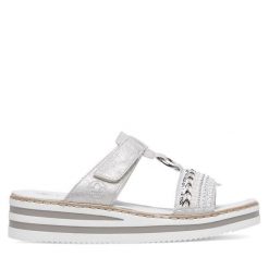 Klapki Rieker. Szare klapki Rieker, bez wzorów, bez obcasa, bez zapięcia. Za 299.99 zł.