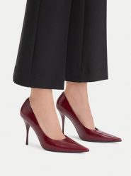 Eva Minge Szpilki EO-LT26157-1-3 Bordowy. Czerwone szpilki Eva Minge, bez wzorów, ze skóry, bez obcasa, na szpilce, bez zapięcia. Za 379.99 zł.
