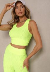 Jasnozielony Tank Top z Tłoczonym Wzorem Aeronna. Zielone topy Renee, m, bez wzorów, z jeansu, klasyczne, bez kołnierzyka, bez ramiączek. W wyprzedaży za 27.99 zł.