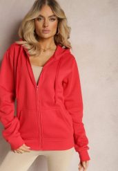 Czerwona Casualowa Rozpinana Bluza z Kapturem i Polarem Shuberta. Czerwone bluzy Renee, l, bez wzorów, z polaru, biznesowe, bez ramiączek, z kapturem. W wyprzedaży za 51.99 zł.