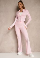 Jasnoróżowy Komplet Sportowy Spodnie Dzwony i Bluza na Suwak Lumonise. Czerwone bluzy bez kaptura Renee, m, bez wzorów, bez kaptura, trekkingowe. W wyprzedaży za 135.99 zł.
