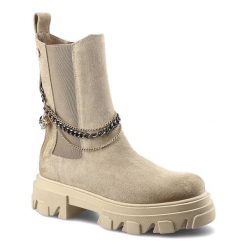 Beżowe Botki Carinii Workery Damskie Ze Skóry. Brązowe botki Carinii, bez wzorów, z gumy, eleganckie, bez obcasa, bez zapięcia. Za 355.00 zł.