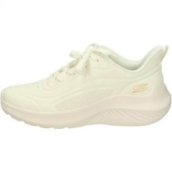 Buty do chodzenia damskie Skechers Bobs Squad Waves-just. Białe buty sportowe lifestyle Skechers, bez wzorów, z materiału, bez zapięcia, trekkingowe. Za 367.00 zł.