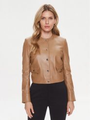 Boss Kurtka skórzana Samarie 50505500 Beżowy Slim Fit. Brązowe kurtki Boss, bez wzorów, ze skóry, bez kaptura. Za 1,739.00 zł.