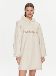 Calvin Klein Jeans Sukienka codzienna Hero Monologo Hoodie Dress J20J223245 Écru Relaxed Fit. Sukienki Calvin Klein Jeans, na co dzień, s, bez wzorów, z bawełny, bez kołnierzyka, bez ramiączek, proste. Za 749.99 zł.