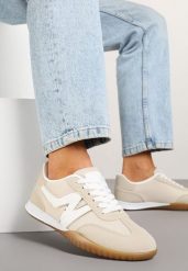 Beżowe Sneakersy Typu Klasyczne Tenisówki Zdobione Przeszyciami Elanioria. Brązowe trampki Renee, z aplikacjami, z jeansu, biznesowe, bez zapięcia. W wyprzedaży za 67.99 zł.