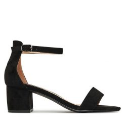 Sandały DeeZee. Czarne sandały DeeZee, bez wzorów, bez obcasa, na słupku, bez zapięcia. Za 119.99 zł.