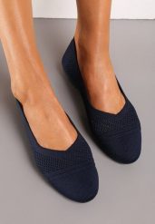 Granatowe Płaskie Balerinki z Siateczkowego Materiału Nelibra. Niebieskie baleriny Renee, bez wzorów, eleganckie, bez obcasa, na płaskiej podeszwie, bez zapięcia. W wyprzedaży za 33.74 zł.