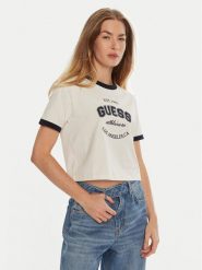 Guess T-Shirt V4BI08 K8FQ4 Biały Boxy Fit. Białe t-shirty Guess, l, z aplikacjami, z bawełny, bez kołnierzyka, bez ramiączek. Za 99.99 zł.