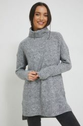 Only sweter z domieszką wełny damski kolor szary lekki z golfem. Szare swetry ONLY, l, bez wzorów, z dzianiny, bez ramiączek. W wyprzedaży za 131.99 zł.