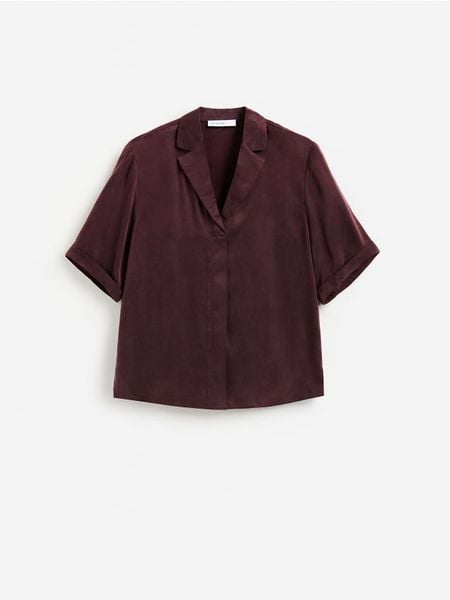 Koszula z cupro i wiskozy - mahoniowy. Brązowe koszule Reserved, l, bez wzorów, z tkaniny, bez kołnierzyka, bez ramiączek. Za 149.99 zł.
