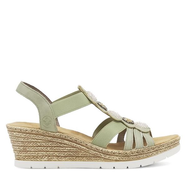 Sandały Rieker. Zielone sandały Rieker, bez wzorów, bez obcasa, na koturnie, bez zapięcia. Za 229.99 zł.