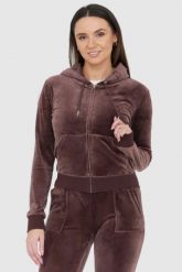 JUICY COUTURE Brązowa bluza z weluru. Brązowe bluzy Juicy Couture, s, bez wzorów, z weluru, bez ramiączek, bez kaptura. W wyprzedaży za 299.99 zł.