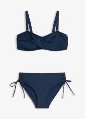 Bikini balkonetka (2 części) z połyskującego materiału. Niebieskie bikini bonprix, bez wzorów. Za 127.99 zł.