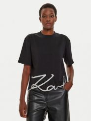 KARL LAGERFELD T-Shirt 226W1703 Czarny Relaxed Fit. Czarne t-shirty KARL LAGERFELD, xs, bez wzorów, z bawełny, bez kołnierzyka, bez ramiączek. Za 279.99 zł.