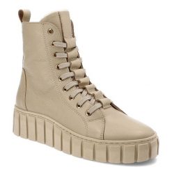 Beżowe Botki Chebello Ocieplane Skórzane Buty Damskie. Brązowe buty treningowe CheBello, na wiosnę, bez wzorów, ze skóry, bez zapięcia, trekkingowe. Za 439.00 zł.