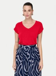 ONLY T-Shirt Rilla 15315776 Czerwony Regular Fit. Czerwone t-shirty ONLY, m, bez wzorów, z wiskozy, bez kołnierzyka, bez ramiączek. Za 69.99 zł.