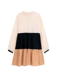 Danamade Sukienka "Dtin" w kolorze czarno-kremowo-jasnobrązowym rozmiar: L. Brązowe sukienki Danamade, l, bez wzorów, z bawełny, bez kołnierzyka, bez ramiączek, midi, rozkloszowane. Za 78.66 zł.