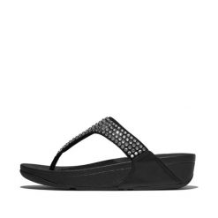 Klapki damskie FitFlop Lulu Maxi-Crystal. Czarne klapki FIT FLOP, bez wzorów, z materiału, eleganckie, bez obcasa, bez zapięcia. Za 473.00 zł.