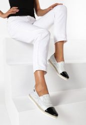 Białe Espadryle Phia. Białe espadryle Born2be, bez wzorów, ze skóry, bez obcasa, na płaskiej podeszwie. Za 69.99 zł.