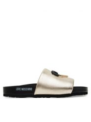LOVE MOSCHINO Klapki JA28283G1MIF0900 Złoty. Żółte klapki Love Moschino, bez wzorów, ze skóry, bez obcasa, bez zapięcia. Za 939.99 zł.