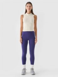 4F Legginsy dzianinowe damskie - granatowe S. Niebieskie legginsy 4f, bez wzorów, z bawełny, sportowe. W wyprzedaży za 59.99 zł.