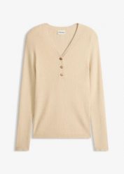 Sweter w prążek z wiskozą. Brązowe swetry bonprix, bez wzorów, z wiskozy, eleganckie, bez ramiączek. Za 99.99 zł.