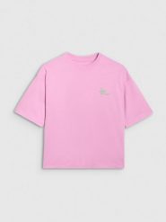 4F T-shirt oversize z nadrukiem damski - różowy L. Czerwone t-shirty sportowe 4f, l, bez wzorów, z bawełny, bez ramiączek. Za 69.99 zł.