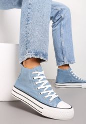 Jasnoniebieskie Sznurowane Trampki z Cholewką za Kostkę Raniea. Niebieskie trampki Renee, bez wzorów, za kostkę, bez zapięcia. W wyprzedaży za 63.99 zł.