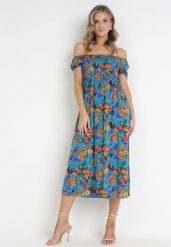 Niebieska Sukienka z Wiskozy Midi Hiszpanka w Kwiaty Hallenes. Niebieskie sukienki Born2be, s, bez wzorów, z wiskozy, bez kołnierzyka, bez ramiączek, midi. Za 89.99 zł.
