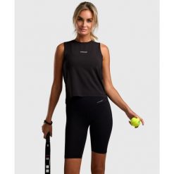 Tank-top Elegancja - Czarny. Czarne topy NORDICDOTS, xs, bez wzorów, z elastanu, eleganckie, bez kołnierzyka, bez ramiączek. Za 185.00 zł.