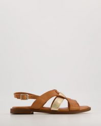 BRĄZOWE SANDAŁY 0101460 TABA-GOL. Brązowe sandały Venezia, bez wzorów, ze skóry, bez obcasa, bez zapięcia. Za 259.00 zł.