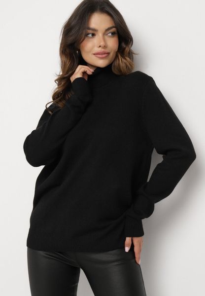 Czarny Klasyczny Golf z Wiskozą i Bawełną Lerella. Czarne swetry Born2be, m, bez wzorów, z bawełny, eleganckie, bez ramiączek. Za 59.99 zł.