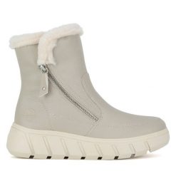 Botki Rieker. Brązowe botki Rieker, bez wzorów, bez obcasa, na płaskiej podeszwie, bez zapięcia. Za 319.00 zł.