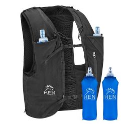 Plecak szlakowy - kurtka maratońska - czarny - z 2 bidonami 500 ml. Czarne kurtki do biegania HEN SPORTSGEAR, m, bez wzorów, bez kaptura, do biegania. Za 219.00 zł.