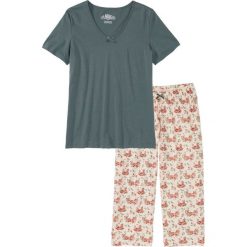Piżama ze spodniami 3/4 bonprix zielono-beżowy z nadrukiem. Piżamy marki bonprix. Za 54.99 zł.