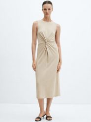 Mango Sukienka codzienna Fertina 67056735 Beżowy Regular Fit. Brązowe sukienki Mango, na co dzień, xs, bez wzorów, z bawełny, bez kołnierzyka, bez ramiączek, proste. Za 29.99 zł.