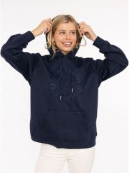 Zwillingsherz Bluza "Wild at heart" w kolorze granatowym rozmiar: S/M. Niebieskie bluzy Zwillingsherz, m, bez wzorów, bez ramiączek, z kapturem. Za 206.91 zł.