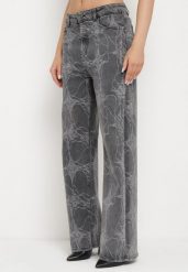Ciemnoszare Bawełniane Jeansy Szerokie w Abstrakcyjny Print Loramiasa. Szare jeansy Born2be, bez wzorów, z bawełny. Za 179.99 zł.