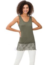 Heine Top w kolorze khaki rozmiar: 48. Brązowe topy Heine, bez wzorów, z koronki, bez kołnierzyka, bez ramiączek. Za 35.02 zł.