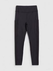 4F Legginsy treningowe z wysokim stanem damskie - czarne L. Czarne legginsy 4f, bez wzorów, z dzianiny, sportowe. W wyprzedaży za 129.99 zł.