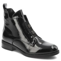 Czarne Botki S.Barski Eleganckie Obuwie Damskie Na Płaskim Obcasie. Czarne botki S.BARSKI, bez wzorów, z lakierowanej skóry, eleganckie, bez obcasa, na obcasie, bez zapięcia. Za 159.00 zł.