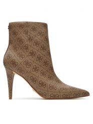 Guess Botki Slinks2 FLFSK2 FAL10 Beżowy. Brązowe botki Guess, z aplikacjami, ze skóry, bez obcasa, na szpilce, bez zapięcia. Za 449.99 zł.