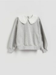 Bluza z kołnierzykiem - jasnoszary. Szare bluzy bez kaptura Reserved, l, bez wzorów, z bawełny, bez kaptura. Za 119.99 zł.